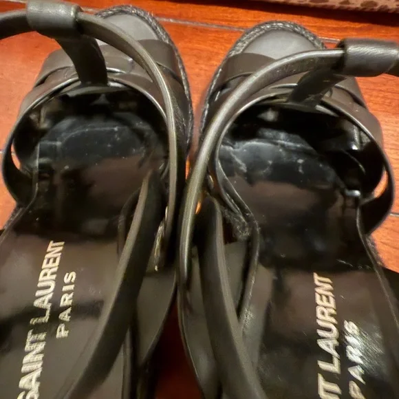 Saint Laurent Women's Tribute Espadrilles Wedge Sandals Black size 37 - Picture 9 of 12